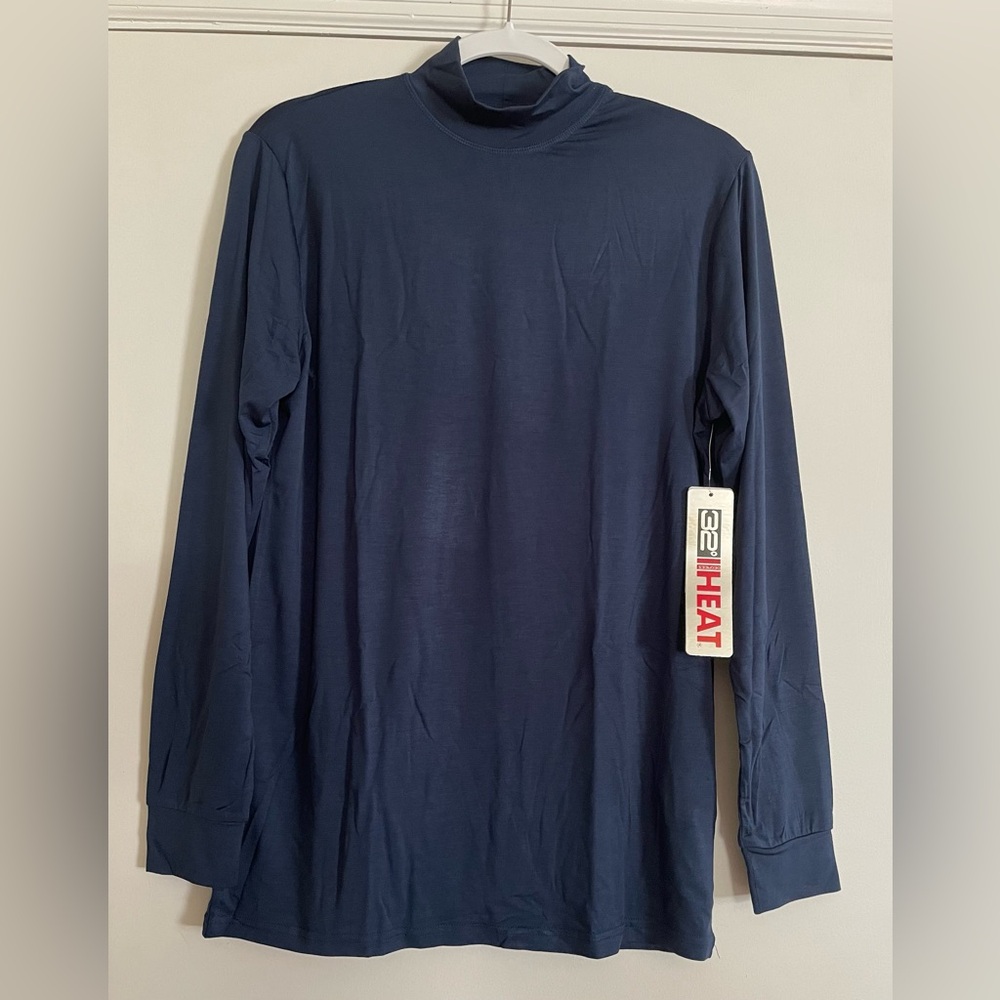 Men’s 32 Degrees Navy Mock Neck Lightweight Long Sleeve Base Layer, Medium